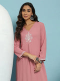 House of Chikankari Women Dark Pink Rayon Chikankari Sulam Set Kurta