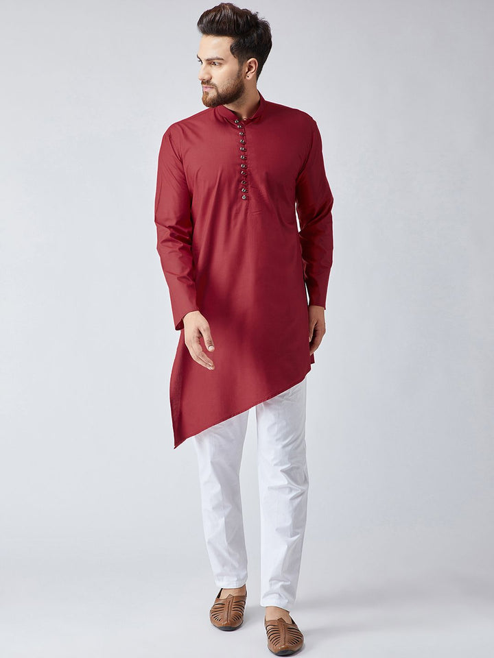 SOJANYA Men Maroon Solid Straight Kurta