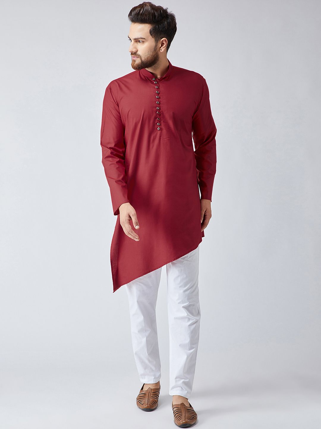 SOJANYA Men Maroon Solid Straight Kurta