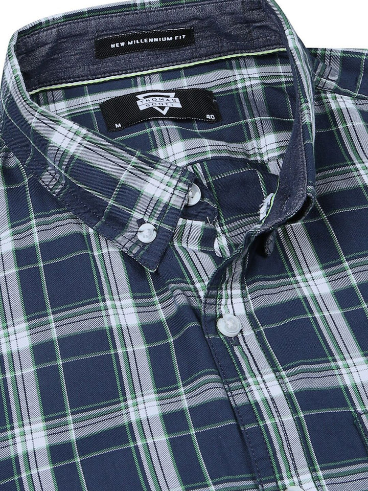 Thomas Scott Standard Slim Fit Tartan Checks Pure Cotton Casual Shirt