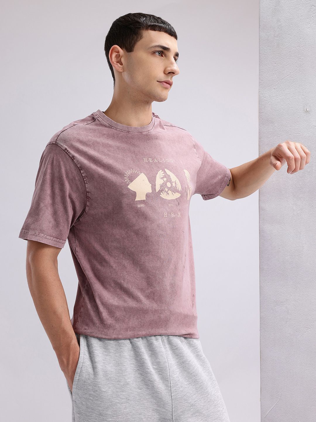 HRX by Hrithik Roshan Men Printed Pure Cotton Yoga T-shirt