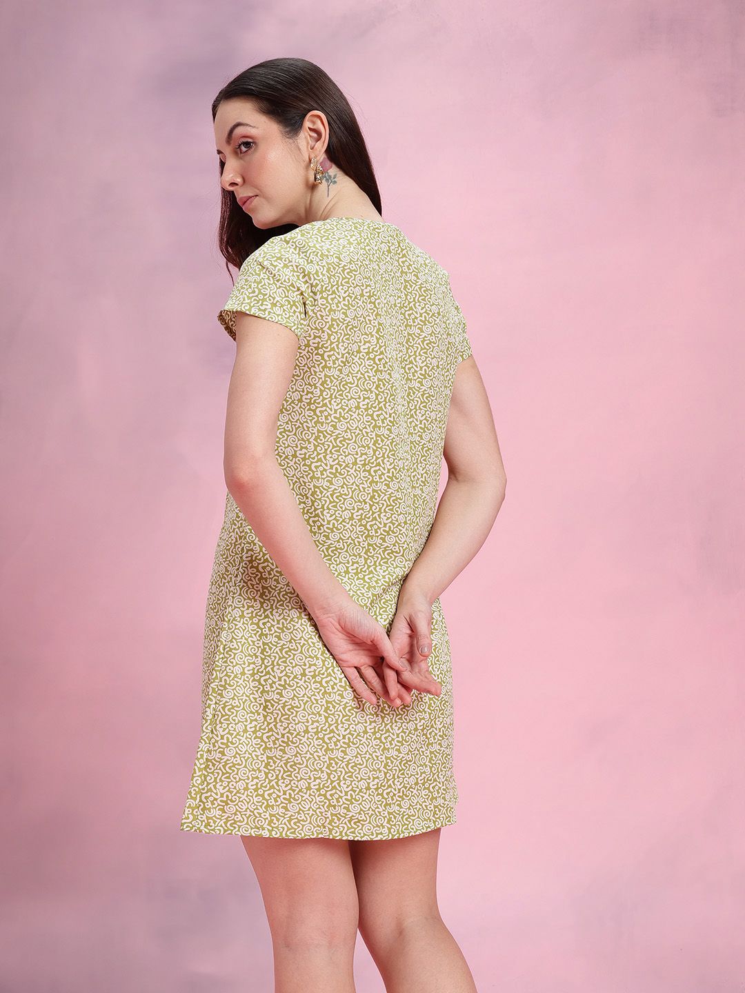 DressBerry Abstract Print Square Neck A-Line Dress