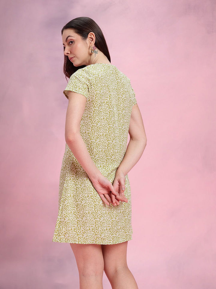 DressBerry Abstract Print Square Neck A-Line Dress
