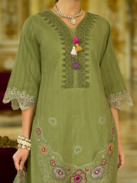 Varanga Nazrana Floral Thread Embroidered Schiffli Orangza Lace Kurta Trouser & Dupatta