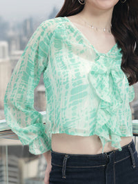 DressBerry Shibori Dyed Ruffle Romance Sheer Top