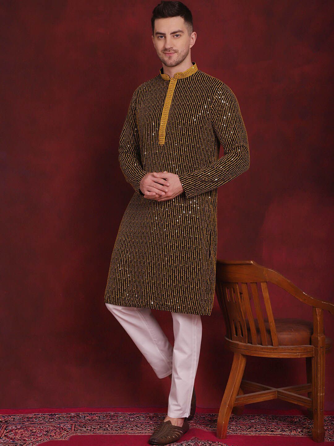 Jompers Embroidered Regular Sequinned Kurta with Pyjamas