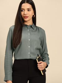 DENNISON Women Olive Green Smart Opaque Formal Shirt