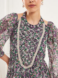 Antheaa Floral Printed Lace Insert Top & Sharara