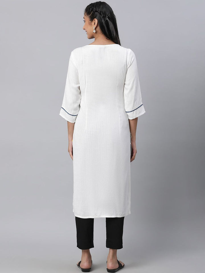 AURELIA Striped Keyhole Neck Pure Cotton Kurta