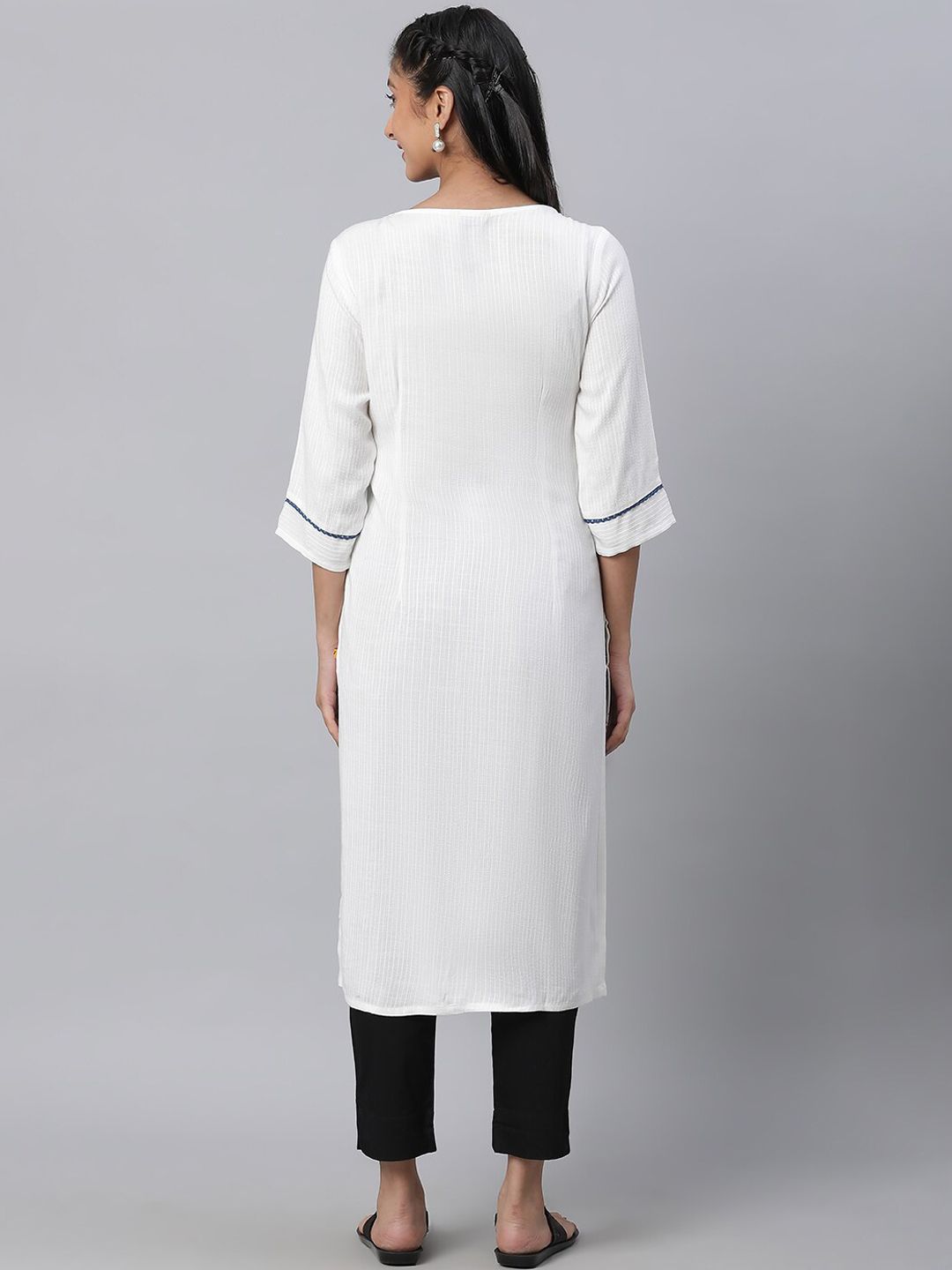 AURELIA Striped Keyhole Neck Pure Cotton Kurta