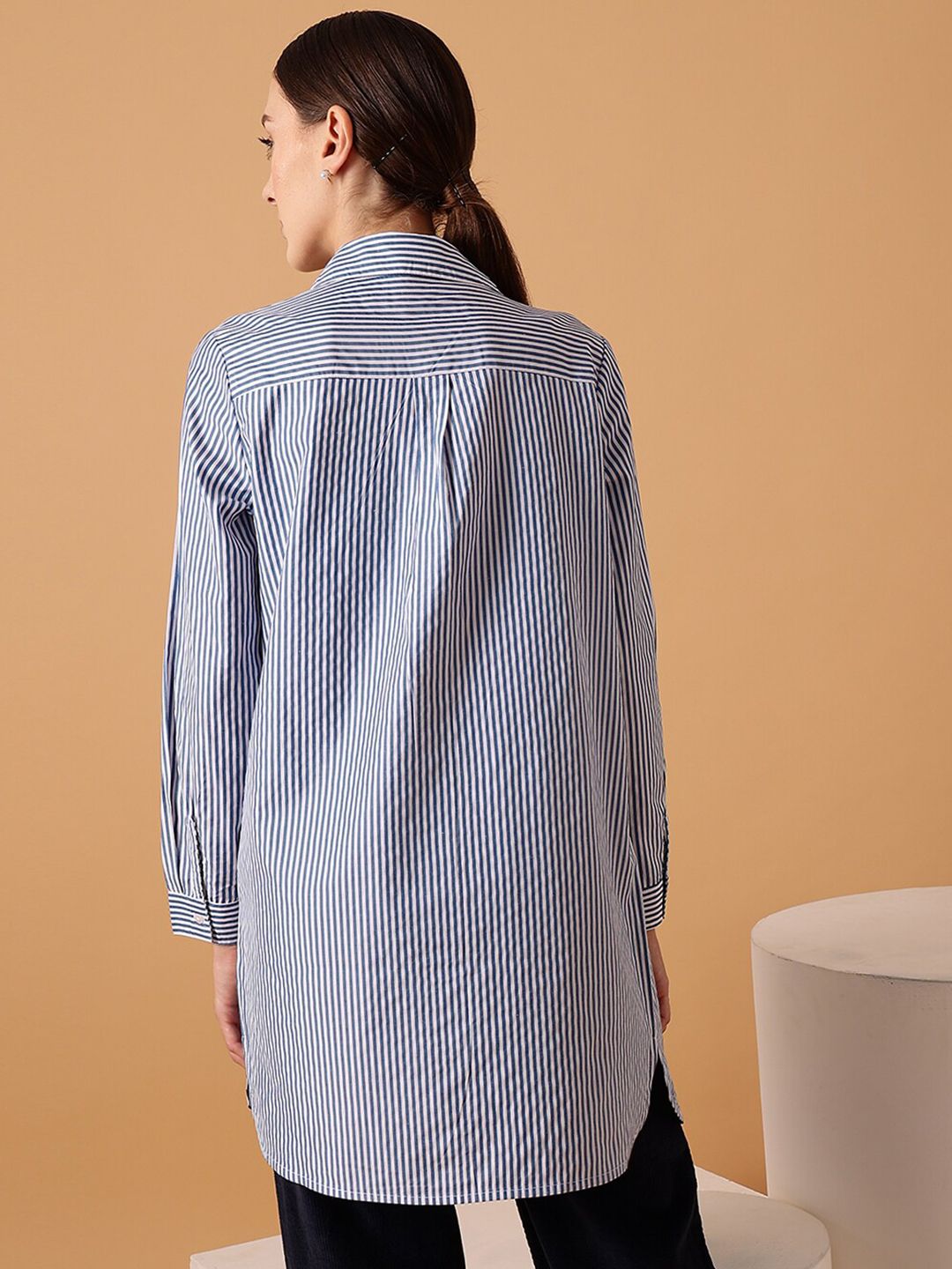 STREET 9 Comfort Oversized Striped Longline Pure Cotton Casual Shirt