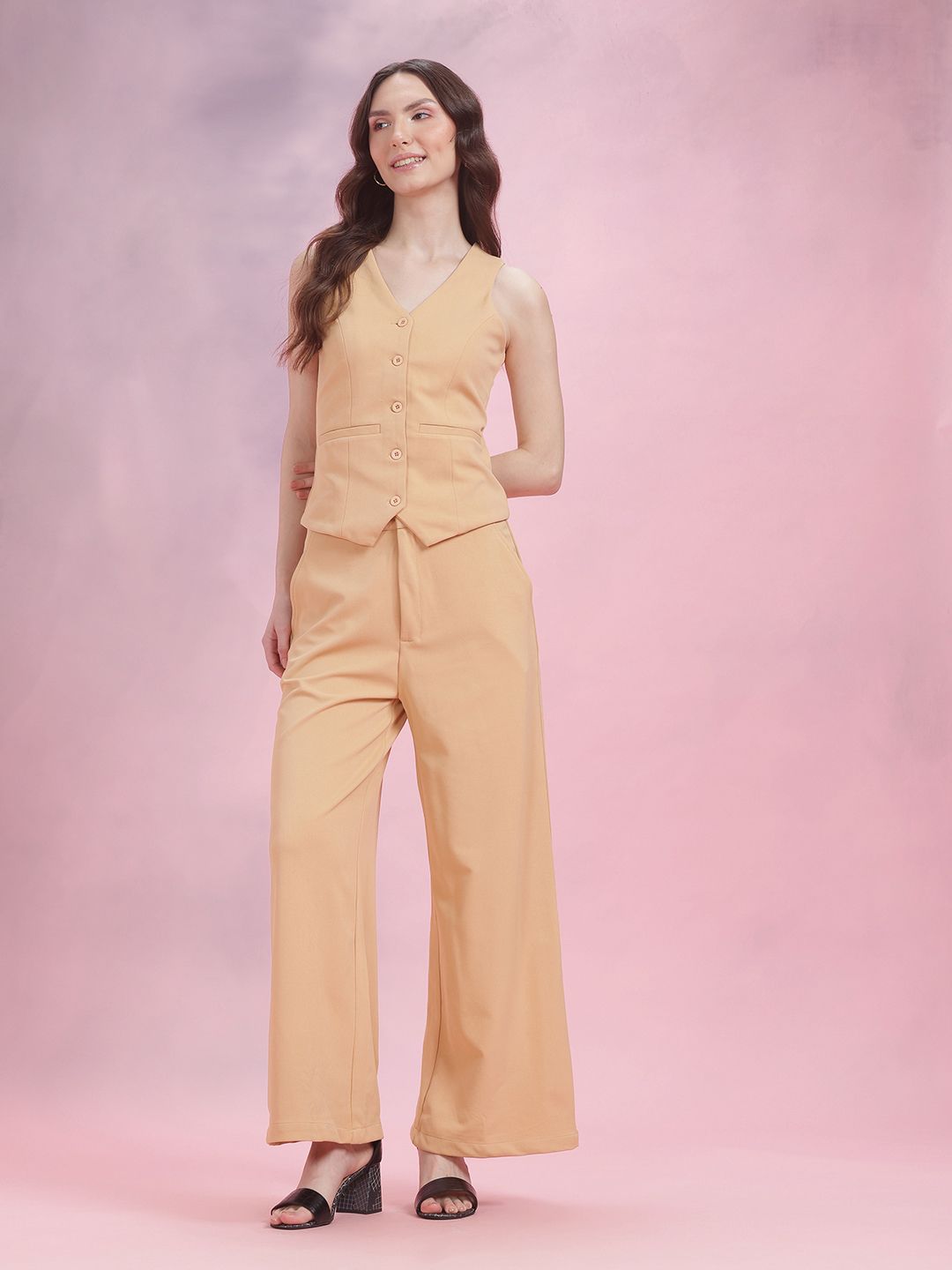 DressBerry Single-Breasted Waistcoat with Wide-Leg Trousers