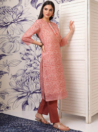 Vishudh Pink Paisley Printed Regular Pure Cotton Kurta with Trouser & Dupatta