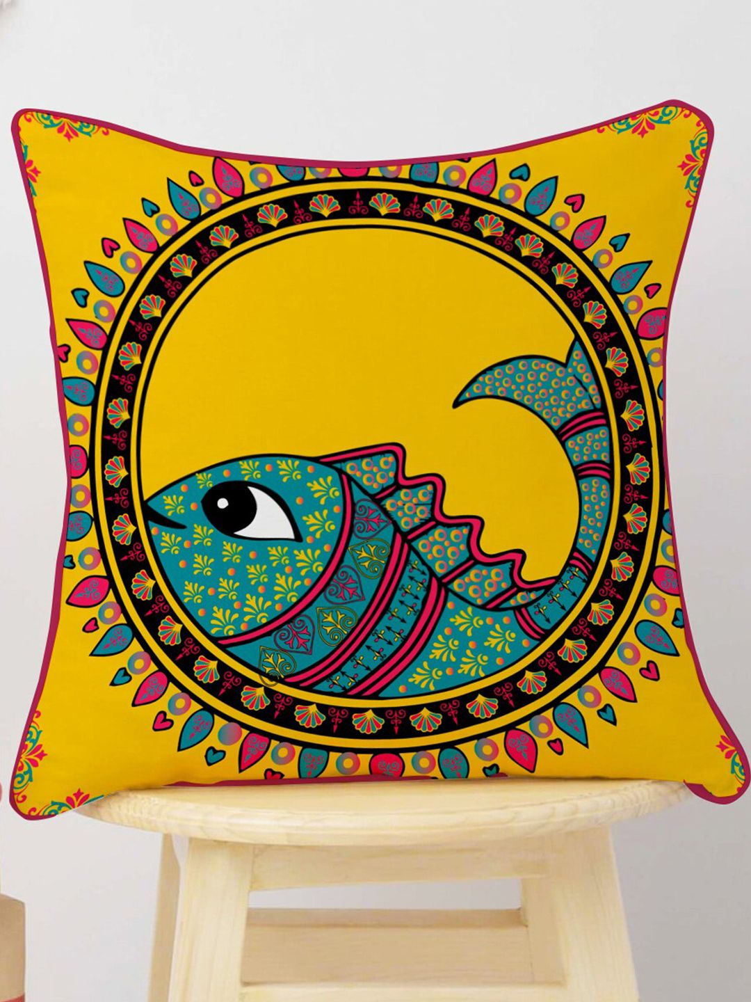 STITCHNEST Blue & Pink Set of 5 Ethnic Motifs Velvet Square Cushion Covers