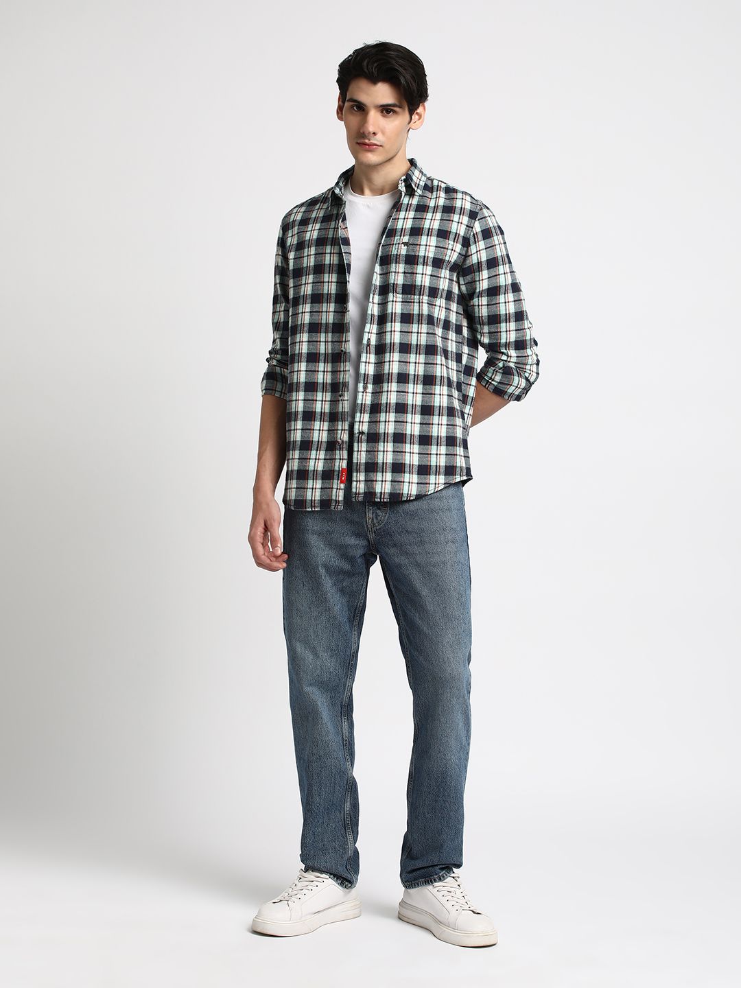 THE BEAR HOUSE Tartan Checked Cotton Slim Fit Opaque Casual Shirt