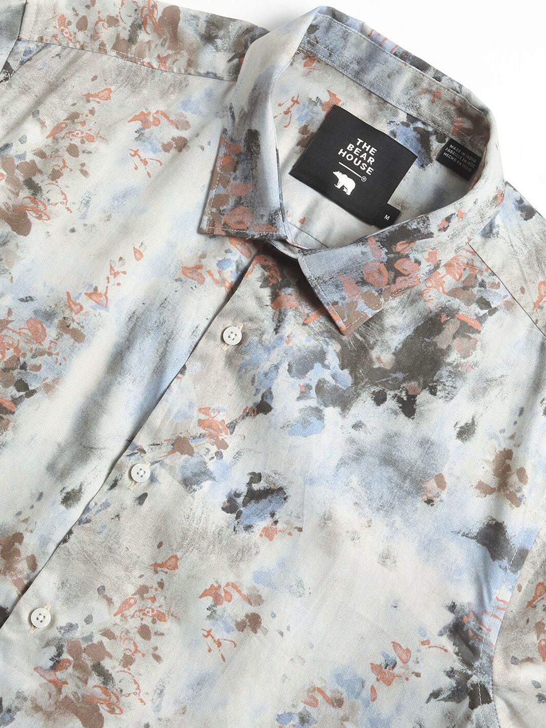 THE BEAR HOUSE Slim Fit Long Sleeves Spread Collar Cotton Opaque Printed Casual Shirt