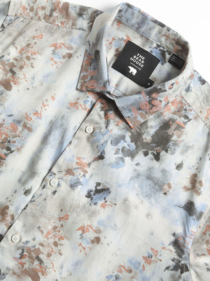 THE BEAR HOUSE Slim Fit Long Sleeves Spread Collar Cotton Opaque Printed Casual Shirt