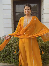 KALINI Ethnic Motifs Embroidered Regular Gotta Patti Kurta with Palazzos & Dupatta