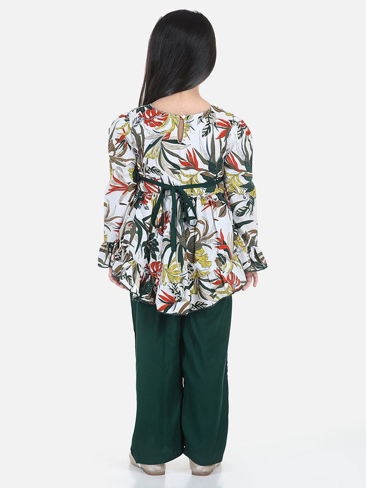 Cutiekins Girls Green & White Printed Top with Palazzos