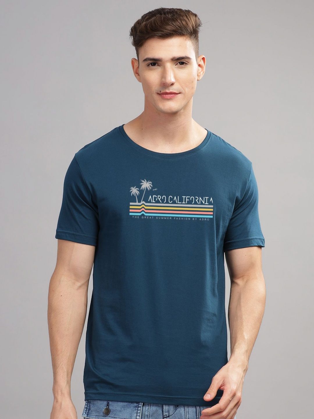 ADRO Typography Printed Round Neck Pure Cotton T-shirt