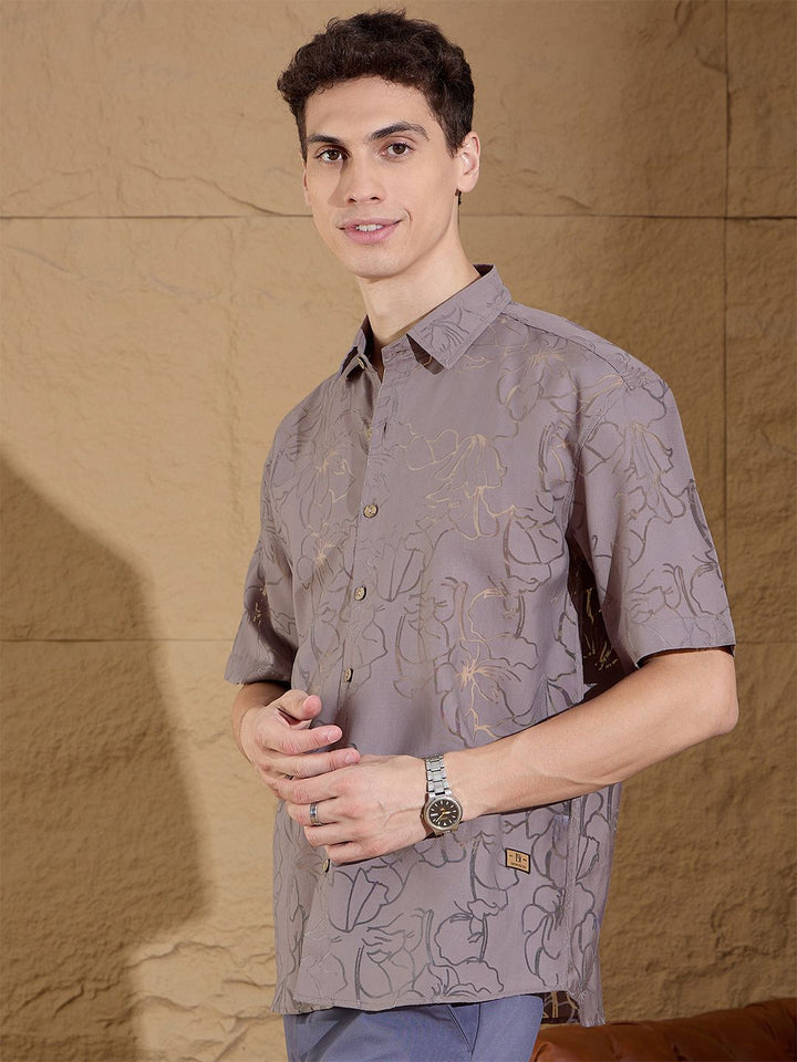 DENNISON Men Semi Sheer Floral Printed Oversized Shirt