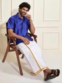 VASTRAMAY Men Blue Regular Fit Solid Party Shirt