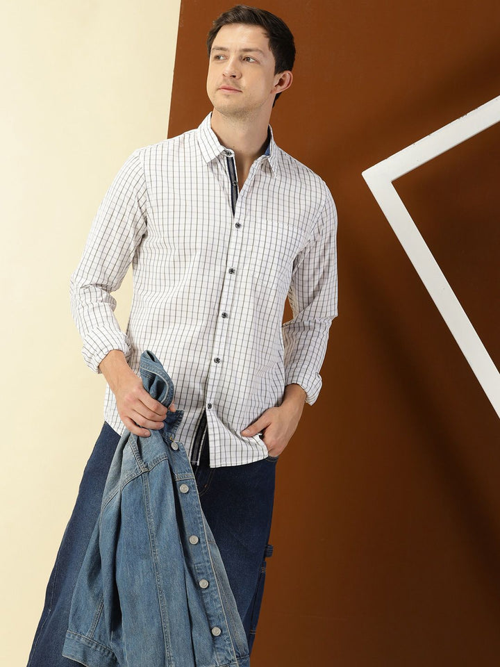 Thomas Scott Classic Slim Fit Windowpane Checks Pure Cotton Casual Shirt
