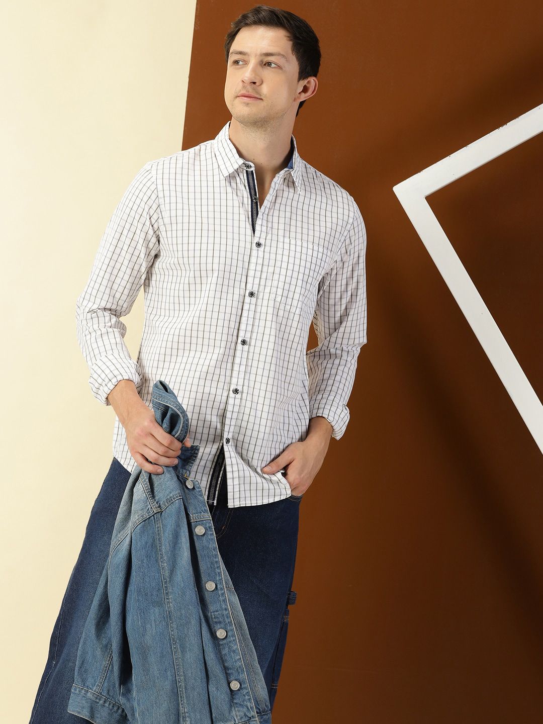 Thomas Scott Classic Slim Fit Windowpane Checks Pure Cotton Casual Shirt