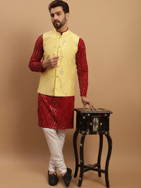 SOJANYA Motif Etnik Bersulam Kurta Kapas Tulen Labuci dengan Jaket Churidar & Nehru
