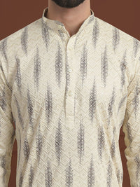 SOJANYA LUXE Motif Etnik Bersulam Kolar Mandarin Lurus Kapas Tulen Kurta & Piyama