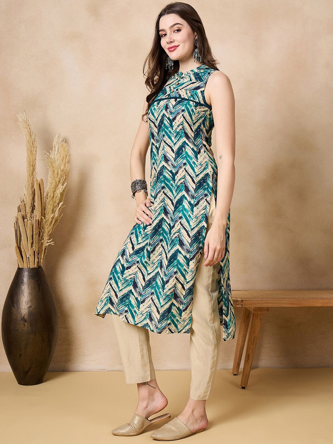 Anouk Geometric Printed Straight Kurta