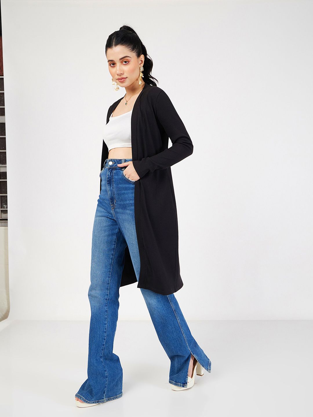SASSAFRAS Ribbed Knitted Open Front Shrug