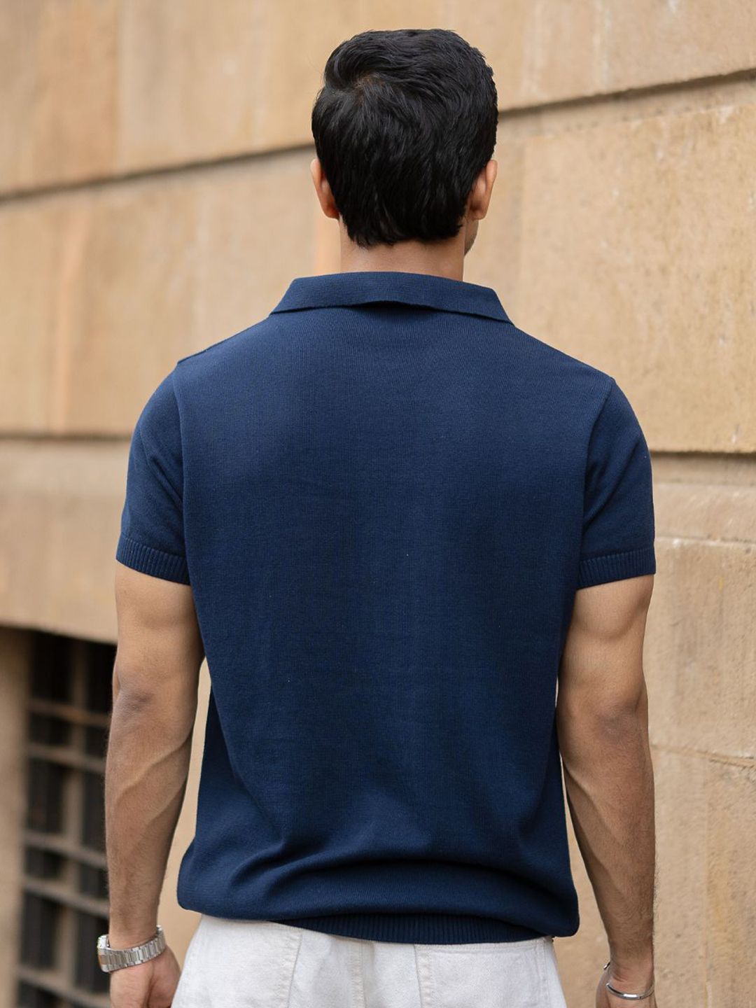 Powerlook SS25 Typography Printed Knitted Polo Collar Pure Cotton T-Shirt