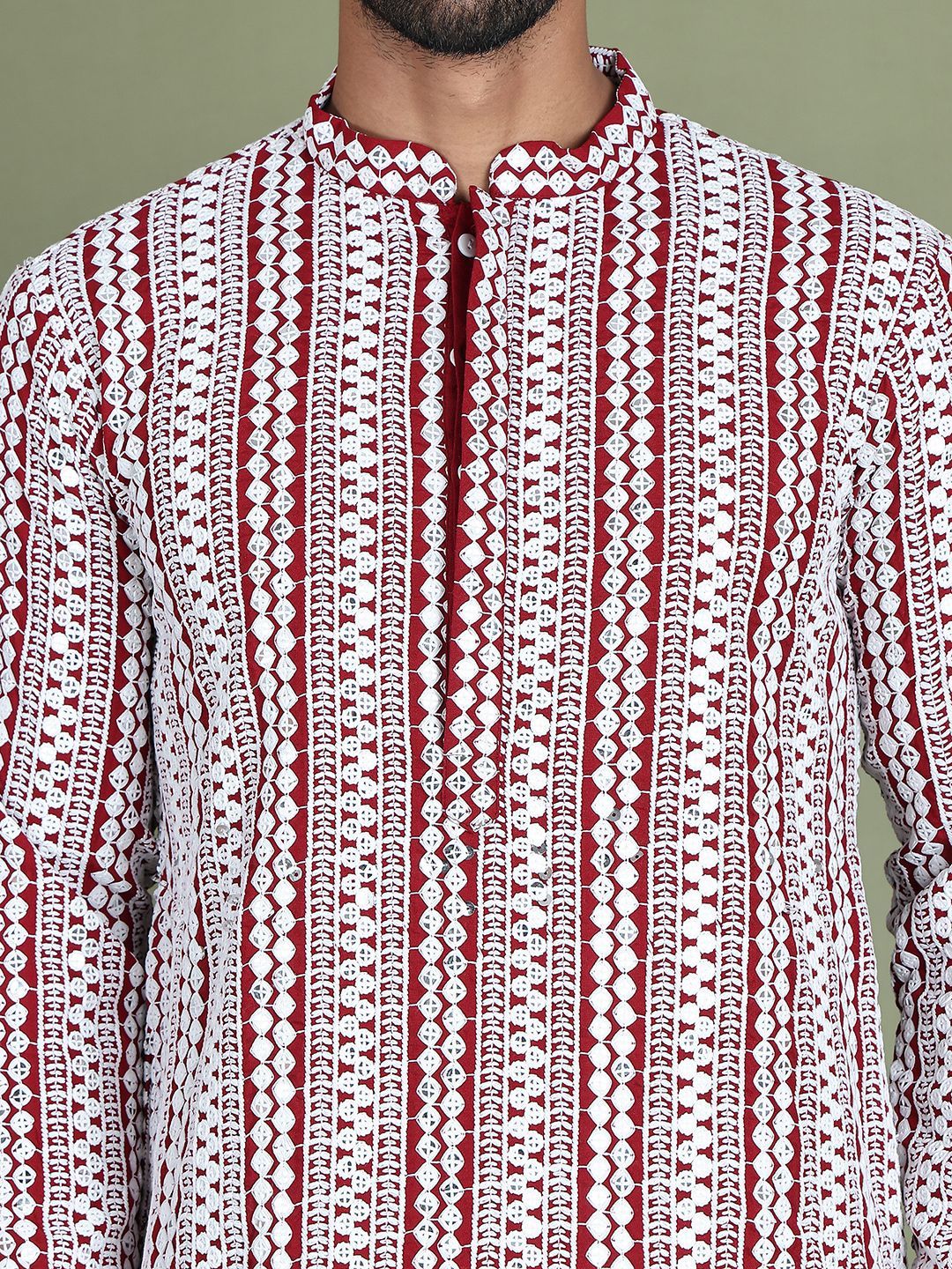 Jompers Geometric Printed Mandarin Collar Straight Kurta With Trouser