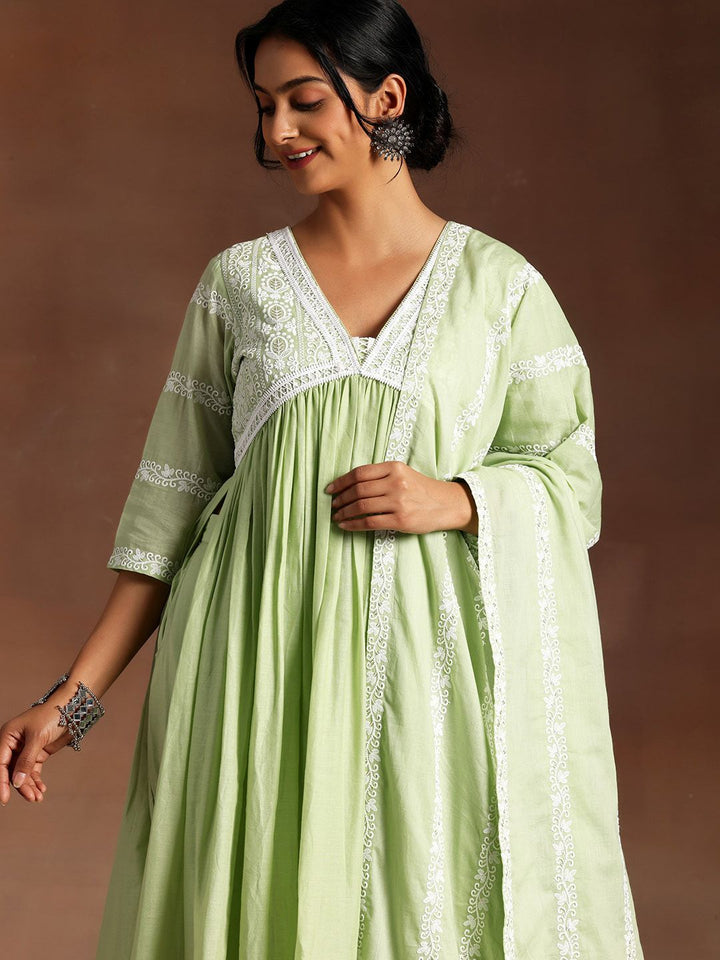 Libas Ethnic Motifs High Slit Thread Work Pure Cotton Kurta with Palazzos & Dupatta