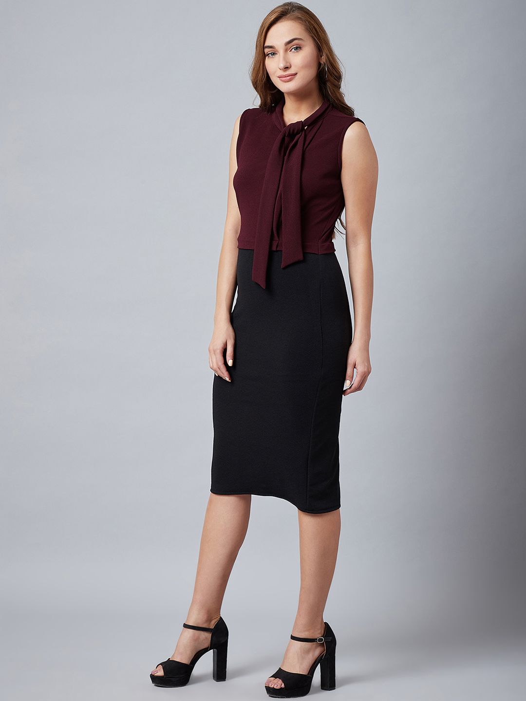 Athena Women Burgundy & Black Sheath Dress