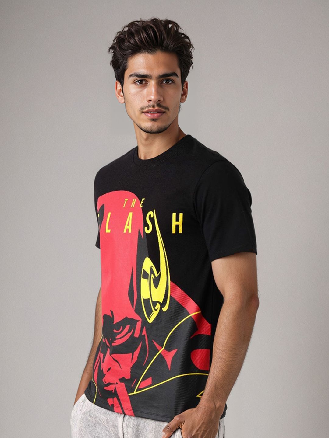 The Indian Garage Co Men Flash Graphic Printed Round Neck Cotton Slim Fit T-shirt