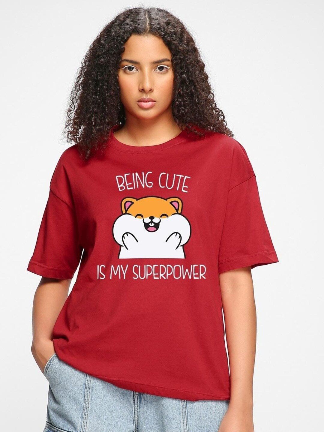 Bewakoof Being Cute Is My Superpower Graphic Printed Oversized T-shirt