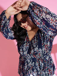 Berrylush Curve Plus Size Floral Print Tie Ups Wrap Top