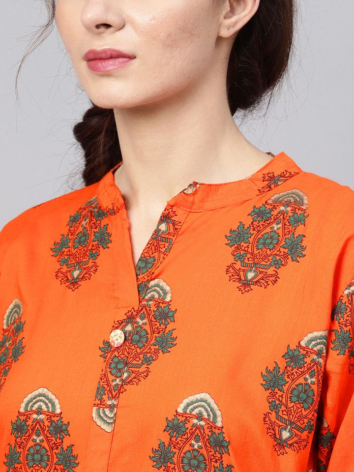 SOJANYA Kurta Lurus Bercetak Oren & Hijau Wanita