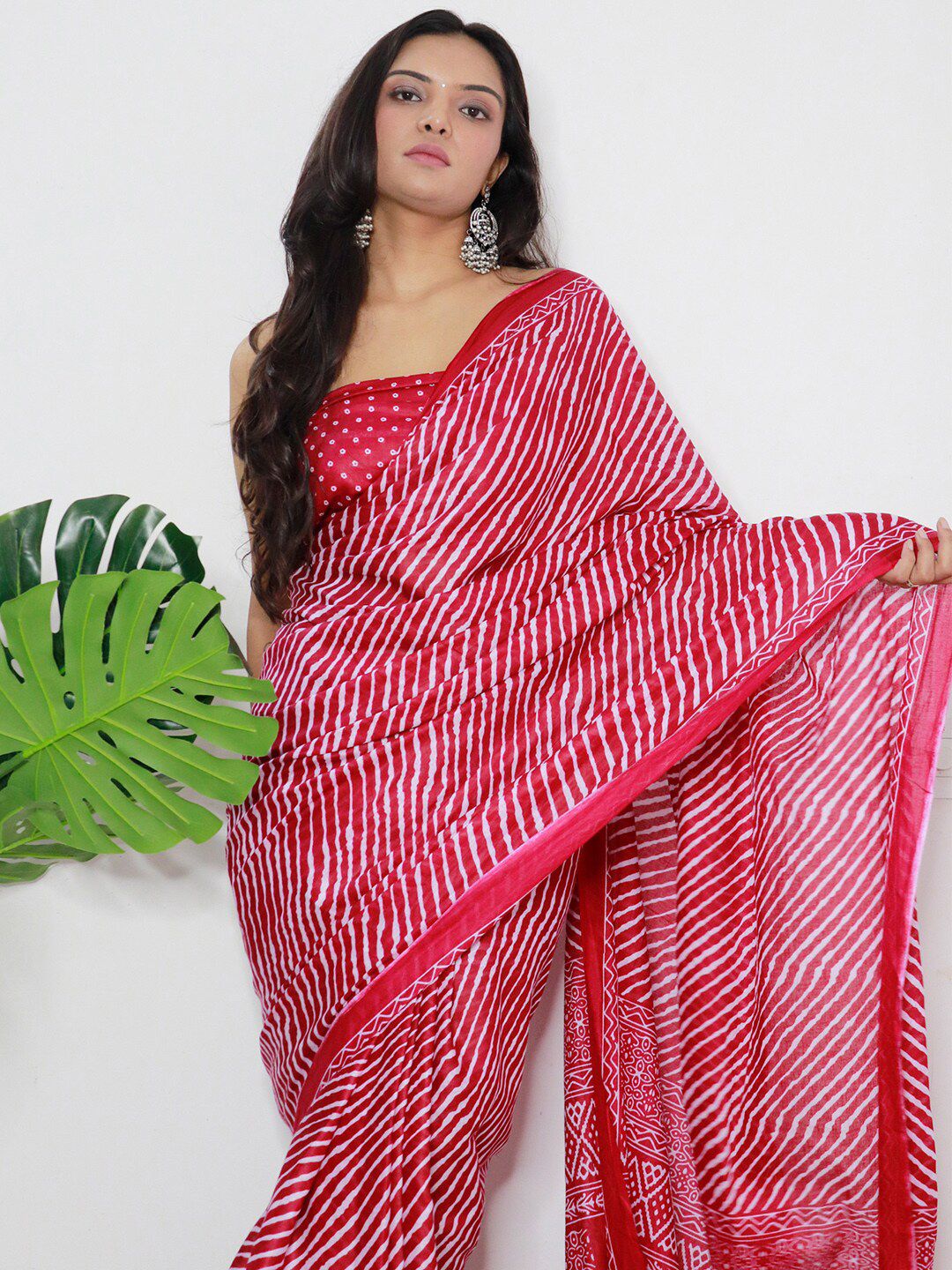 Saree mall Leheriya Printed Poly Cotton Leheriya Ready to Wear Saree