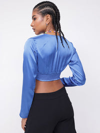 DressBerry Royal Blue Satin Finish Crop Top