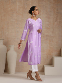 Rumah Wanita Chikankari Purple Chanderi Chikankari Sulam Kurta