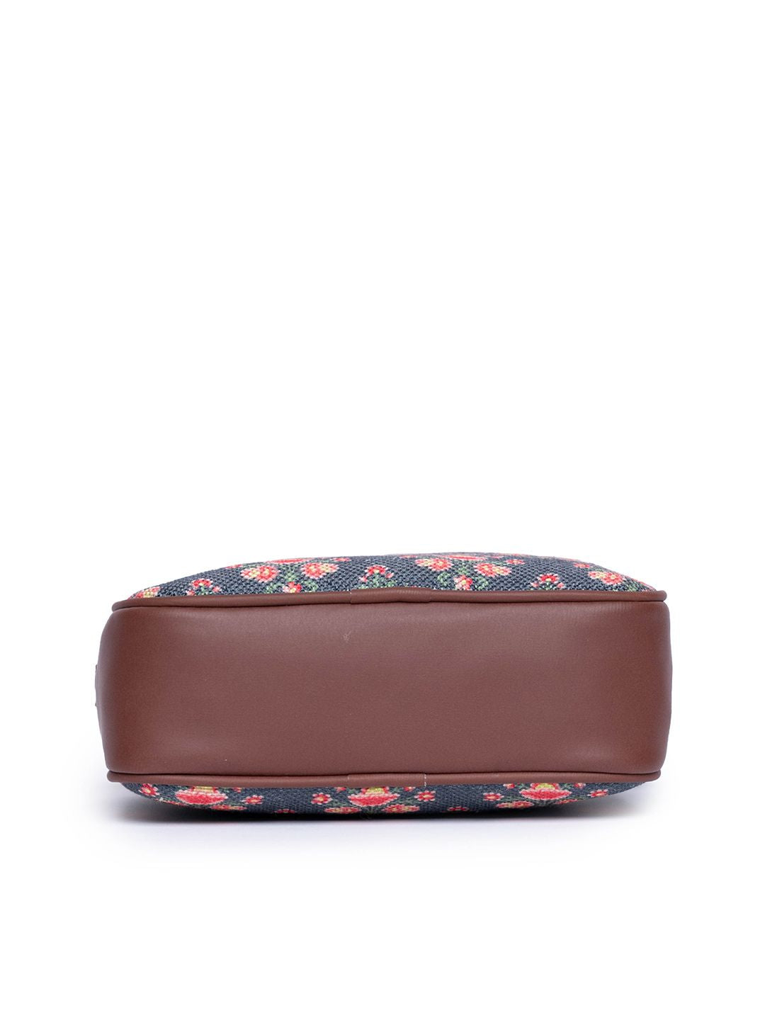 ZOUK Navy Blue Floral Printed Structured Sling Bag with Tasselled
