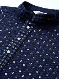 Jompers Men Floral Embroidered Chikankari Pure Cotton Kurta with Churidar