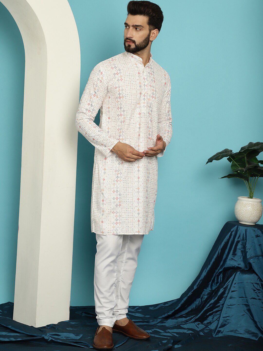 SOJANYA Kurta Kapas Tulen Bersulam Labuci dengan Set Pijama