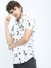 LOCOMOTIVE Men White Slim Fit Printed Pure Cotton Casual Shirt