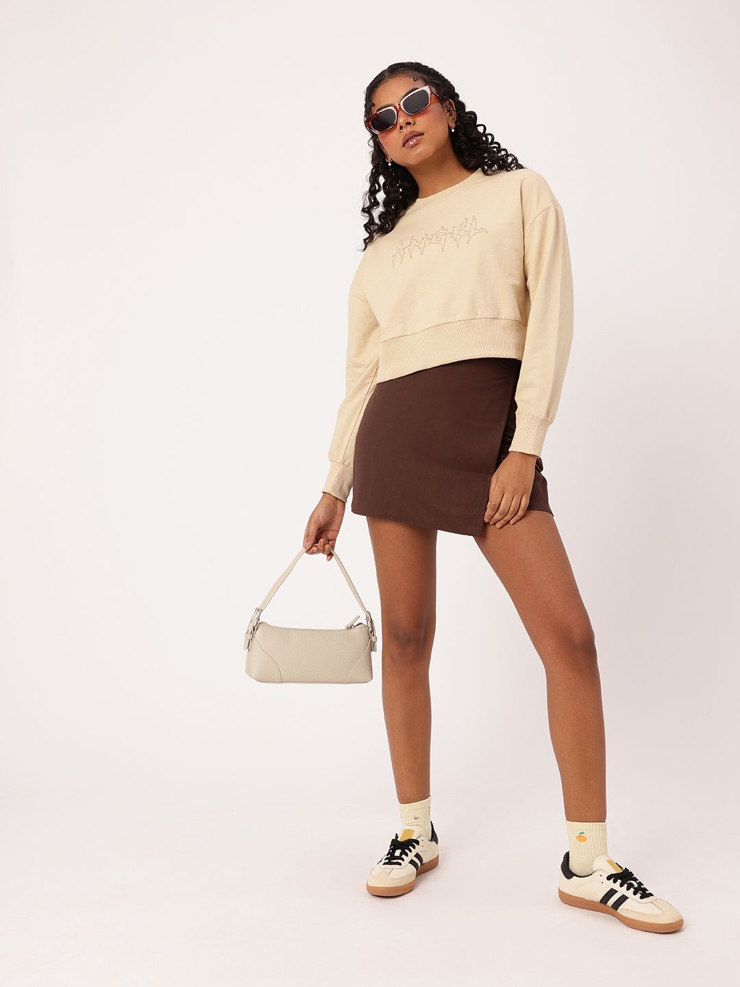 DressBerry Printed Cotton Terry Boxy Fit Crop Sweatshirt