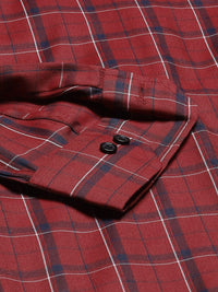 DENNISON Men Red Smart Slim Fit Checked Formal Shirt