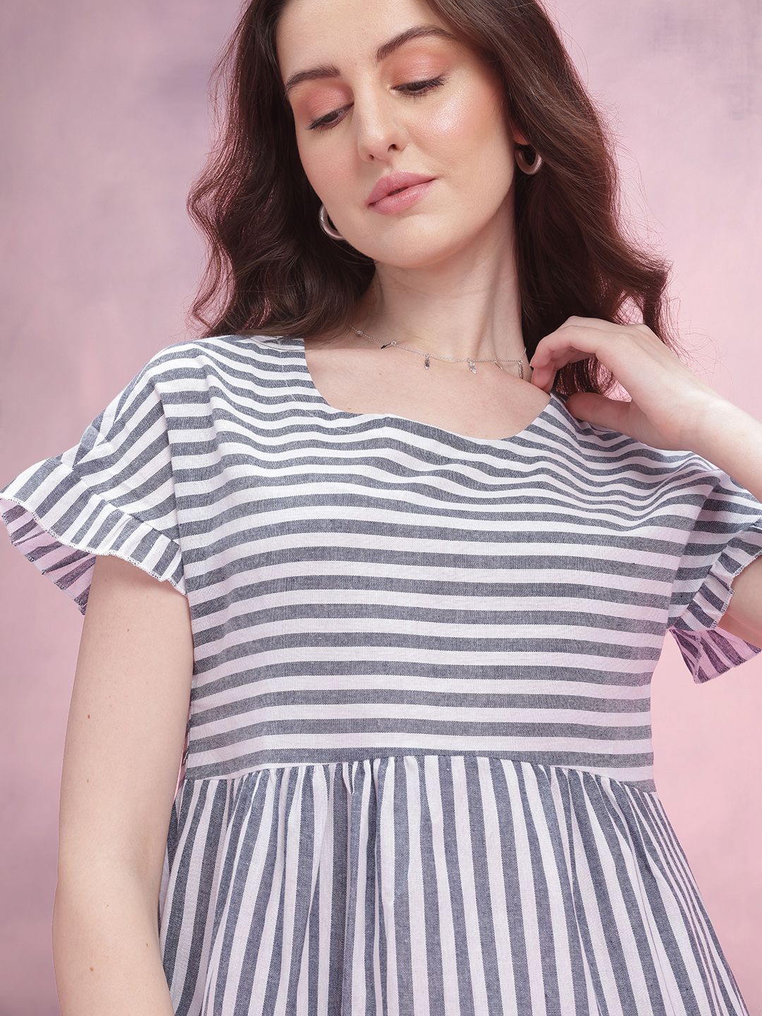 DressBerry Striped Ruffled Empire Mini Dress